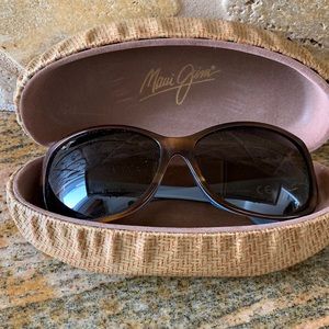 Womens Maui Jim sunglasses with case.  Brown outer frame, blue inside frame